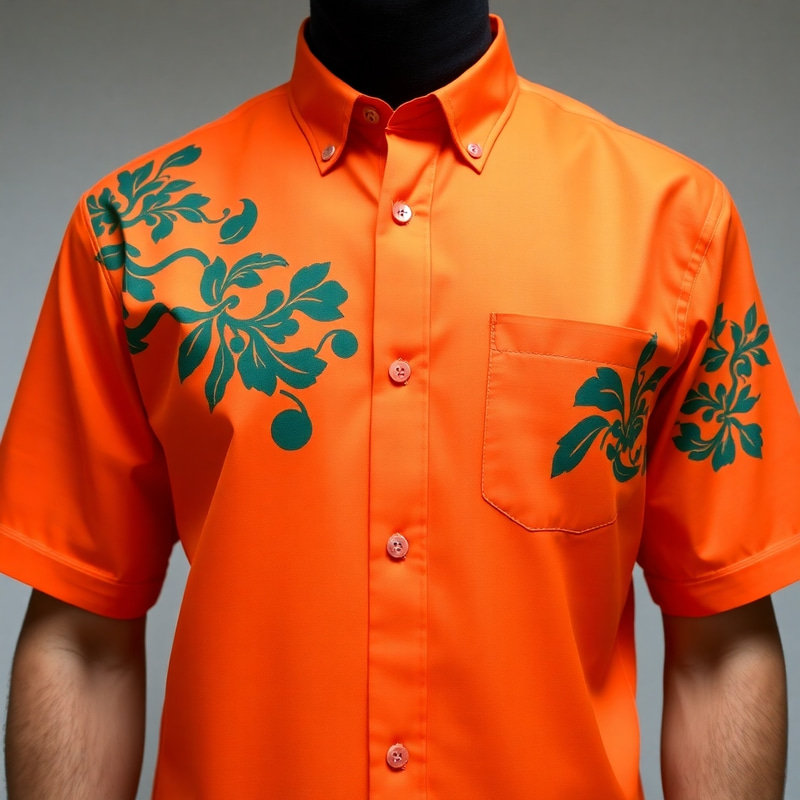 Elegant Orange Shirt with Dark Green Design Elegant Orange Shirt with Dark Green Design