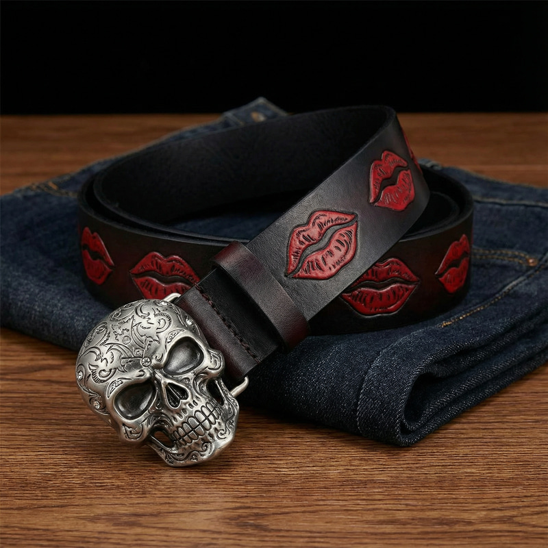 Stylish Lip Design Belt with Skull Buckle Stylish Lip Design Belt with Skull Buckle