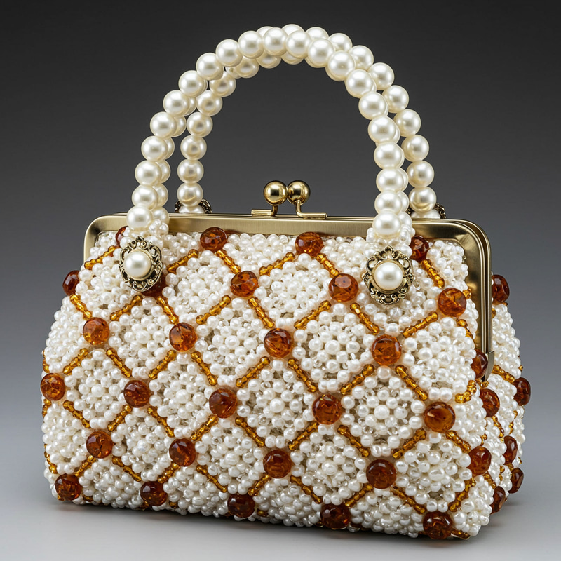 Luxurious Pearl and Amber Handbag Luxurious Pearl and Amber Handbag