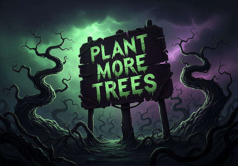 Ominous 'Plant More Trees' Sign Art Ominous 'Plant More Trees' Sign Art