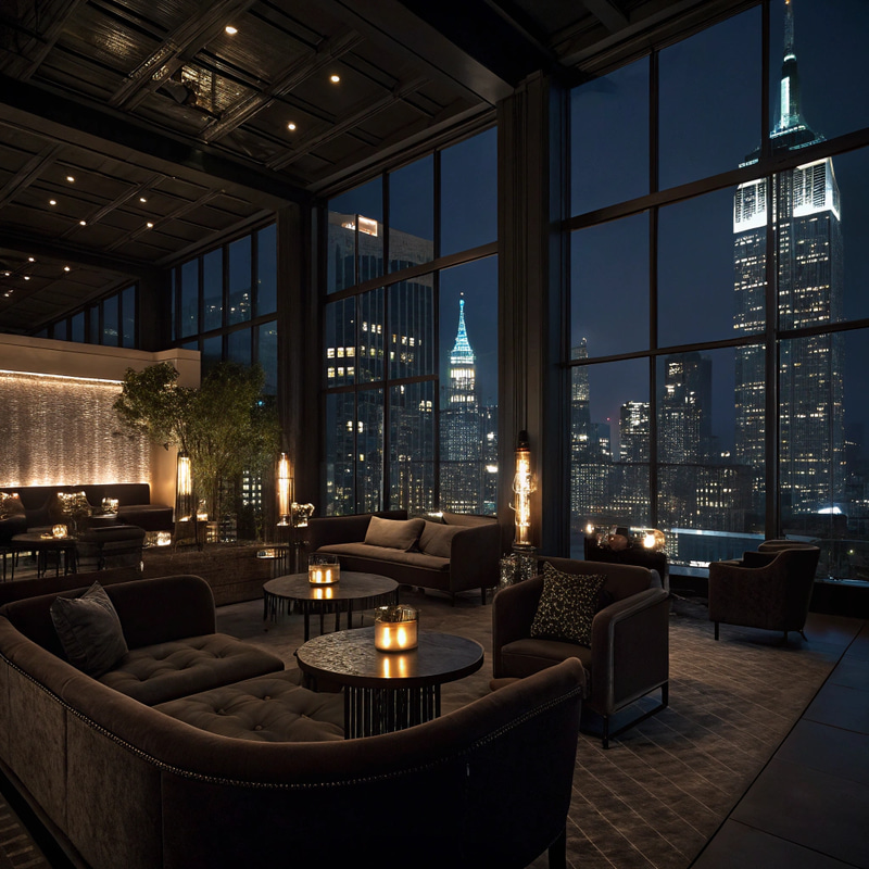 Chic NYC Lounge: Nighttime Ambience & Views Chic NYC Lounge: Nighttime Ambience & Views