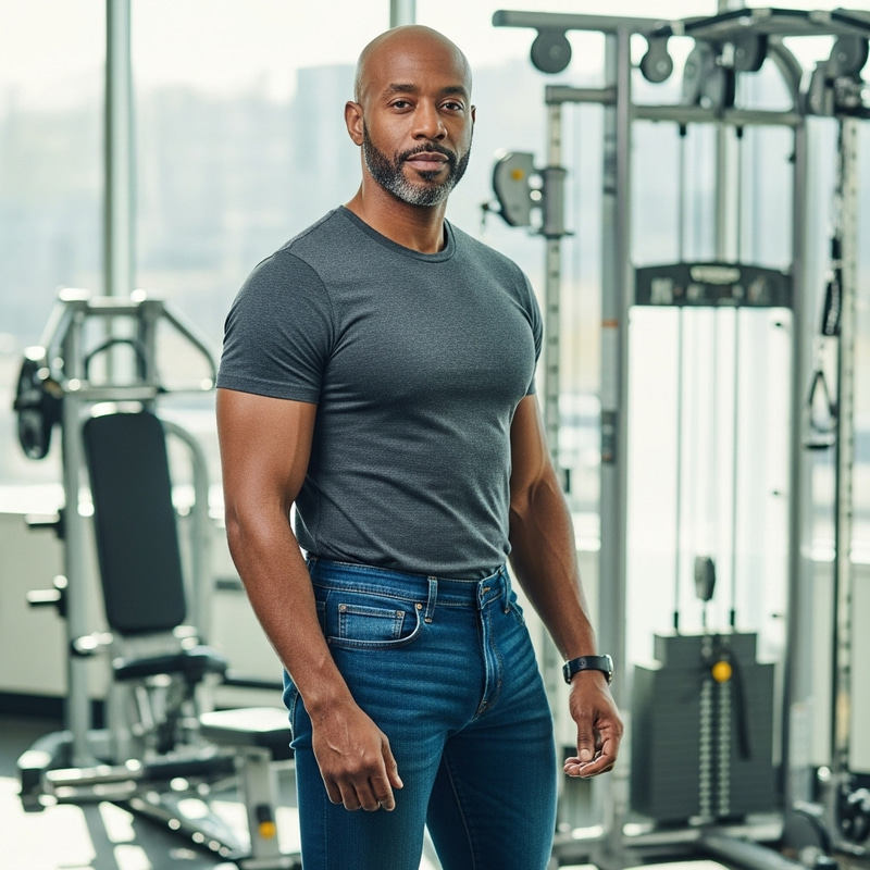 Fit 40-Year-Old Bald African American Male Fit 40-Year-Old Bald African American Male