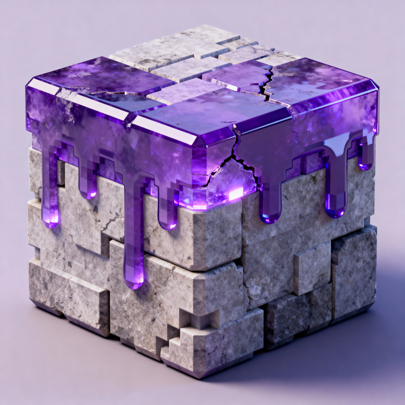 Hyper-Realistic Amethyst Voxel Cube 3D Render Hyper-Realistic Amethyst Voxel Cube 3D Render