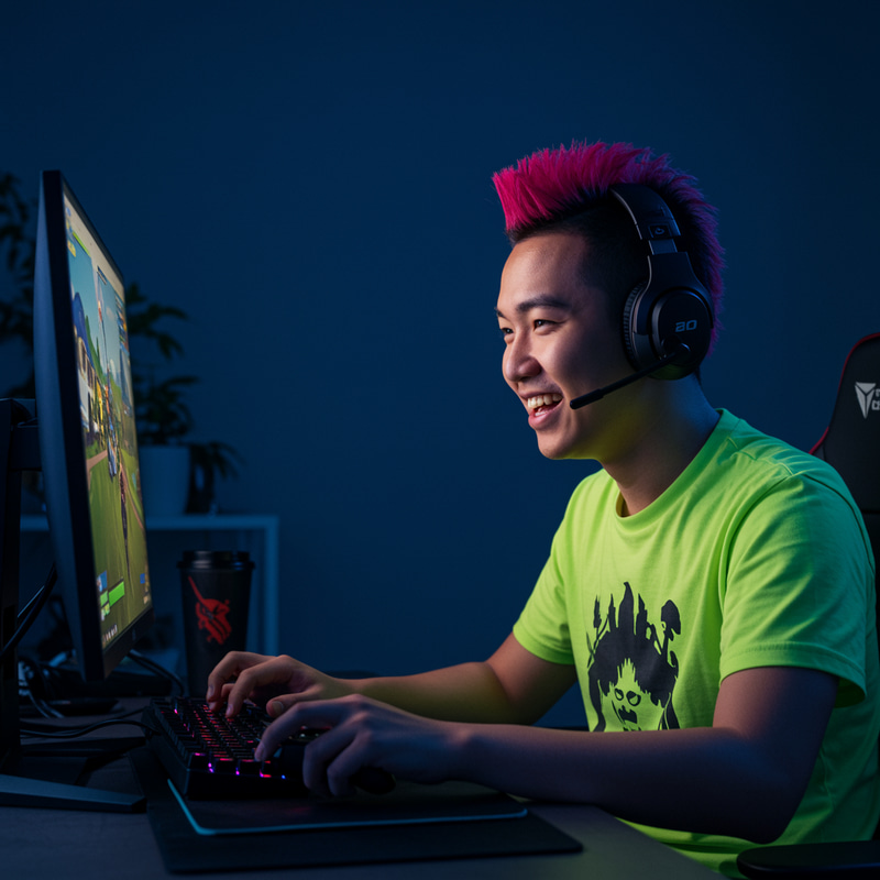 Happy Gamer Enjoying Fortnite Gameplay Happy Gamer Enjoying Fortnite Gameplay