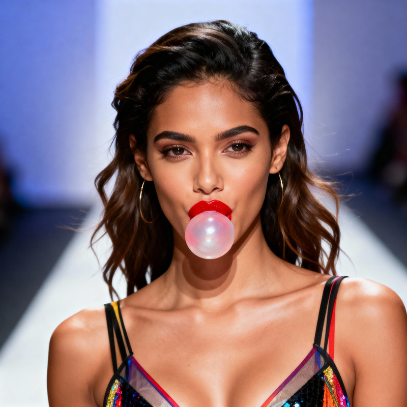 Latina Model on Runway Chewing Bubble Gum Latina Model on Runway Chewing Bubble Gum