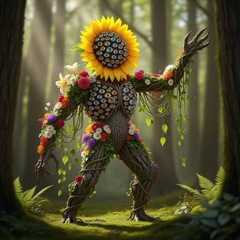 Unique Plant-Based Creature with Sunflower Head Unique Plant-Based Creature with Sunflower Head