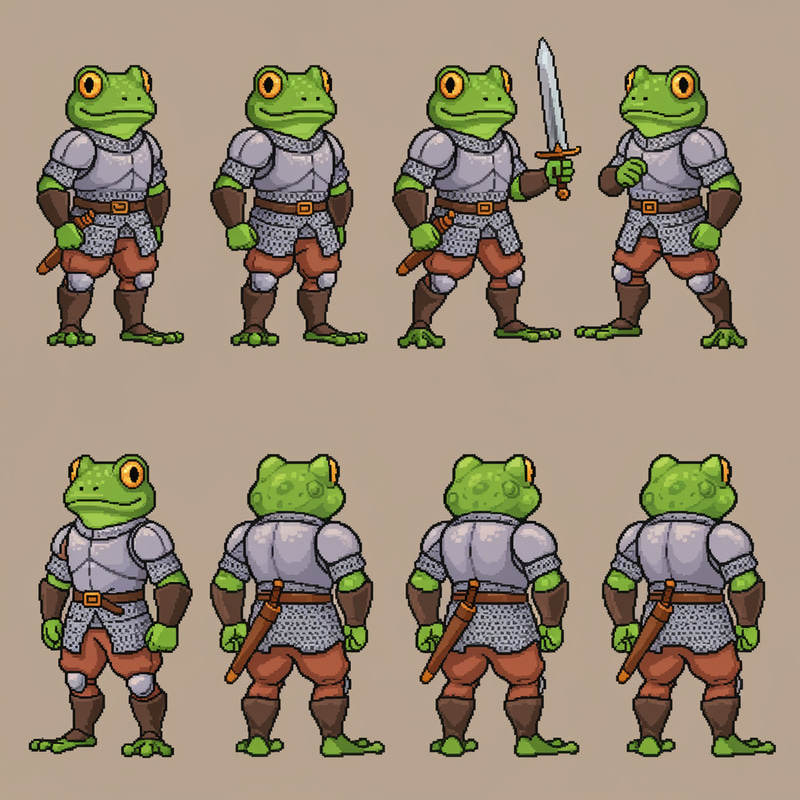 Pixel Art RPG Sprite: Humanoid Frog in Light Armor Pixel Art RPG Sprite: Humanoid Frog in Light Armor