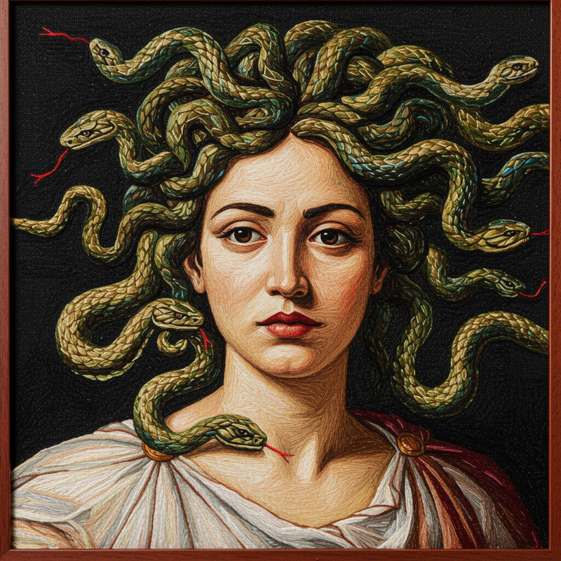 Embroidered Medusa Painting by Caravaggio