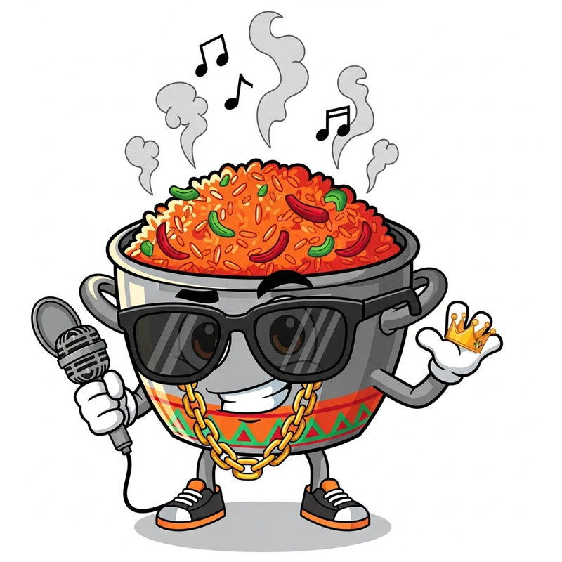 Jollof Rice Cartoon Mascot: Fun & Stylish Jollof Rice Cartoon Mascot: Fun & Stylish