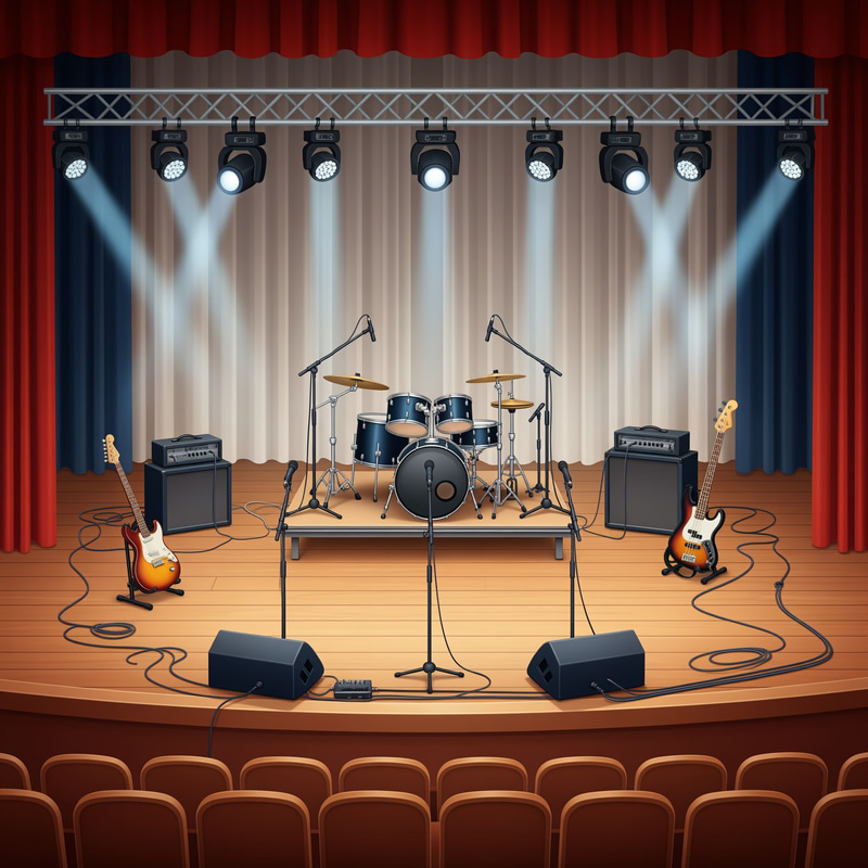 Stage Setup for a 4-Person Music Band Stage Setup for a 4-Person Music Band