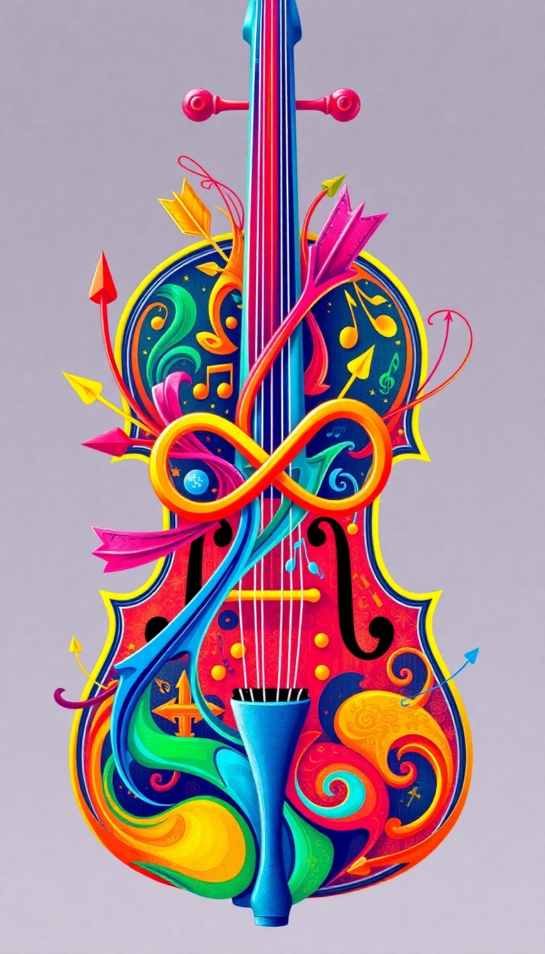Vibrant Violin Design with Infinity and Music Elements Vibrant Violin Design with Infinity and Music Elements