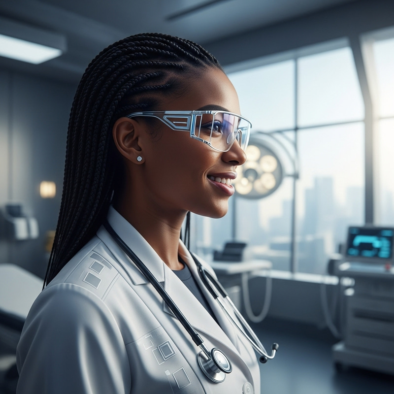 Futuristic Female Doctor with Advanced Glasses