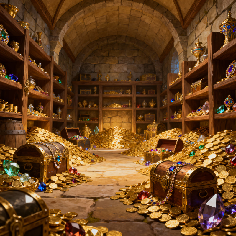 Explore a Luxurious Treasure Room Filled with Gold