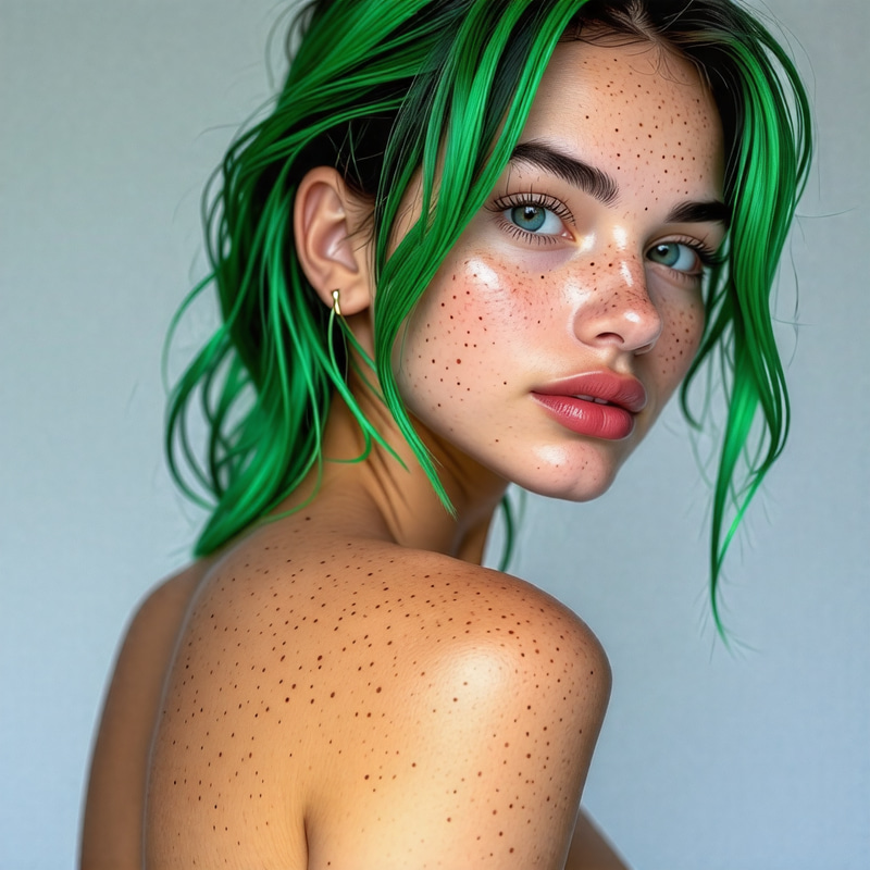 15-Year-Old Model with Vibrant Green Hair 15-Year-Old Model with Vibrant Green Hair