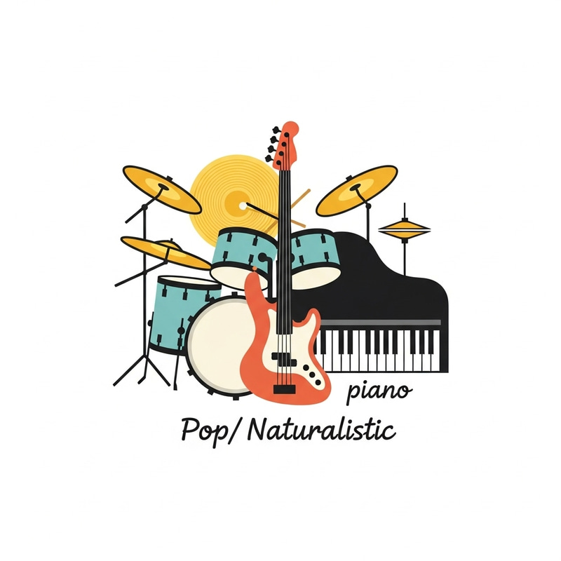 Pop Band Logo with Drums, Guitar, and Piano Pop Band Logo with Drums, Guitar, and Piano