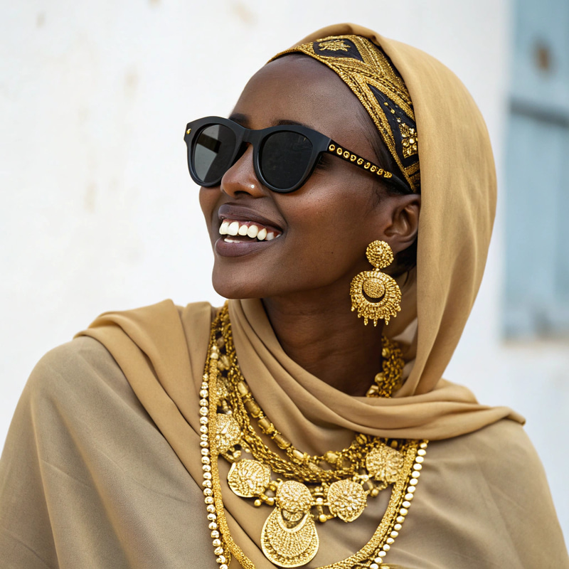 Stunning Somali Woman in Gold Jewelry & Sunglasses