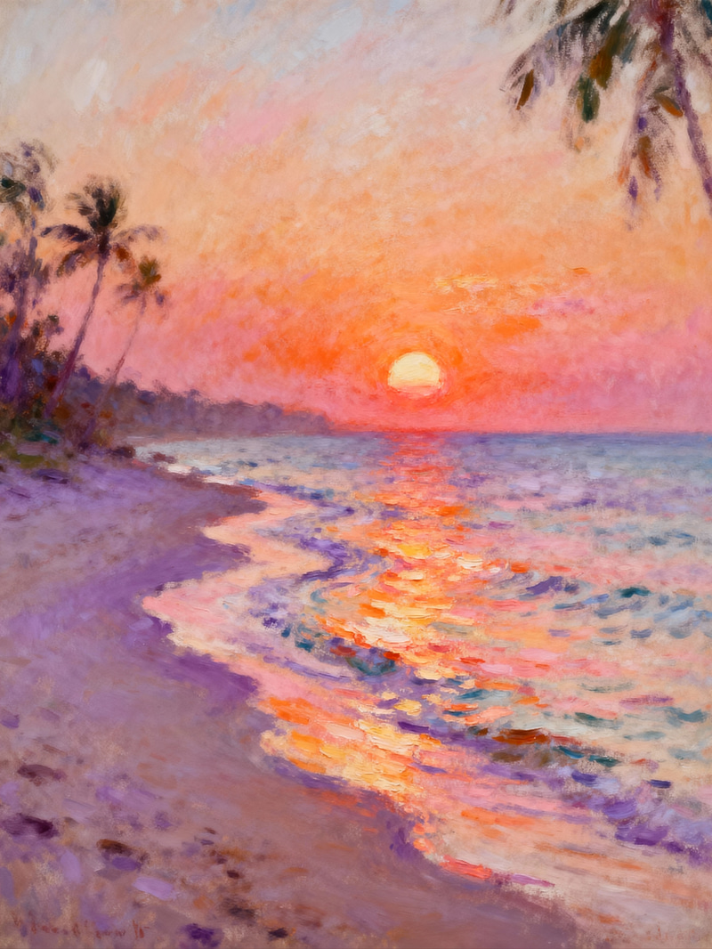 Impressionist Beach Sunset Painting Impressionist Beach Sunset Painting
