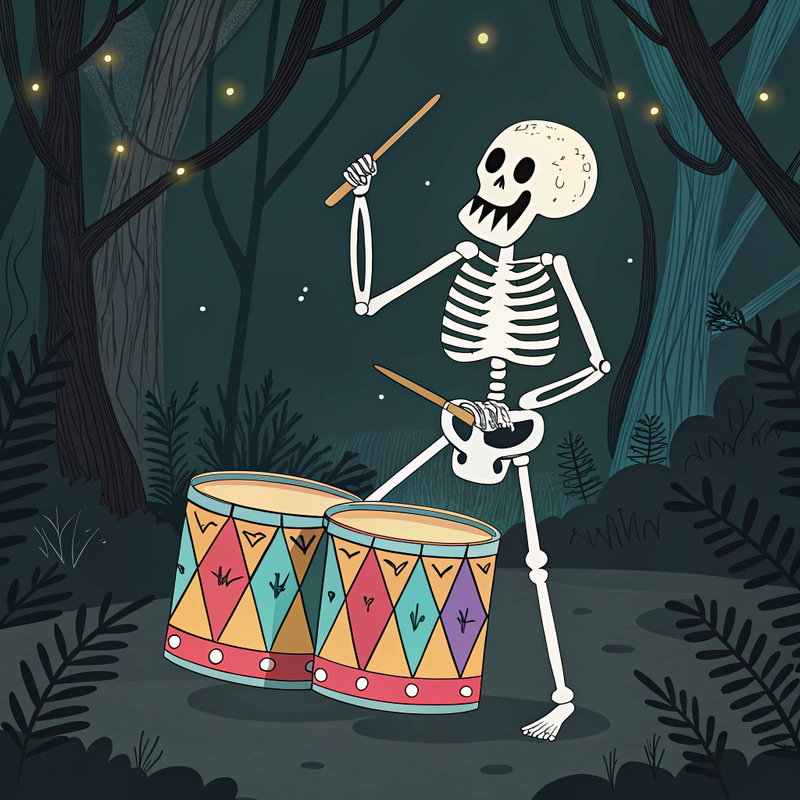 Skeleton Holding Drums - Unique Art Piece