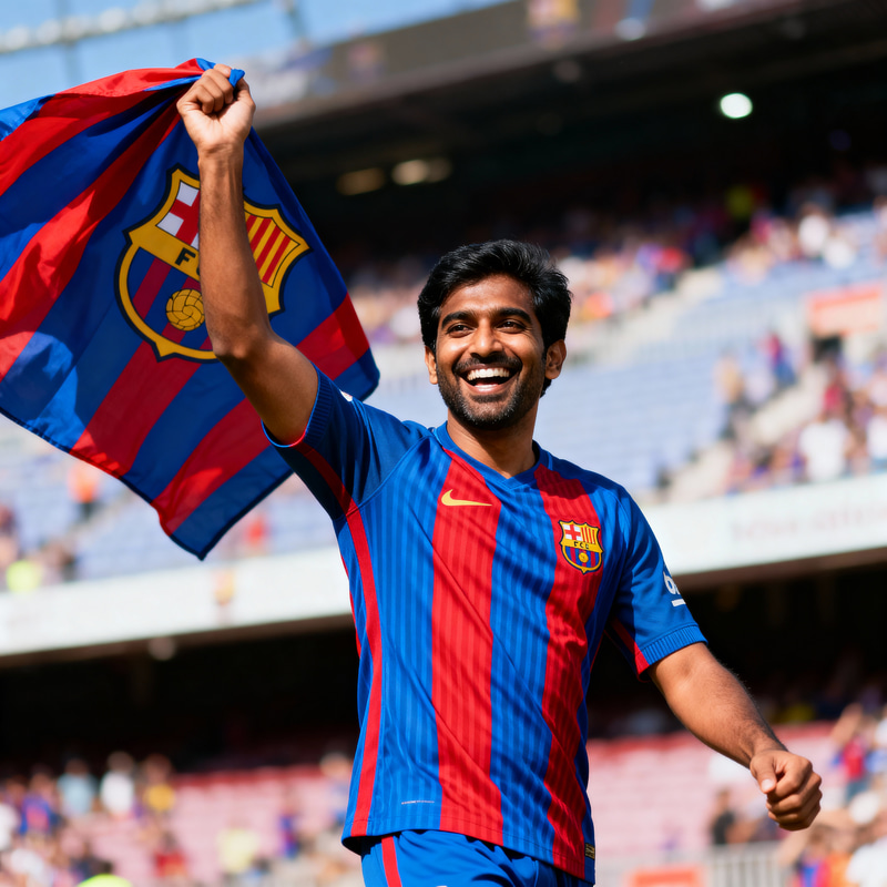 Excited Barcelona Fan Shows Team Spirit Excited Barcelona Fan Shows Team Spirit