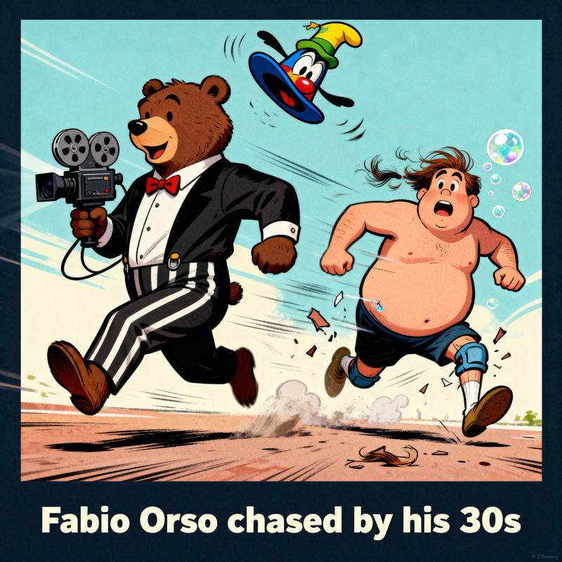 Bear Actor Running from His 30s | Humorous Illustration