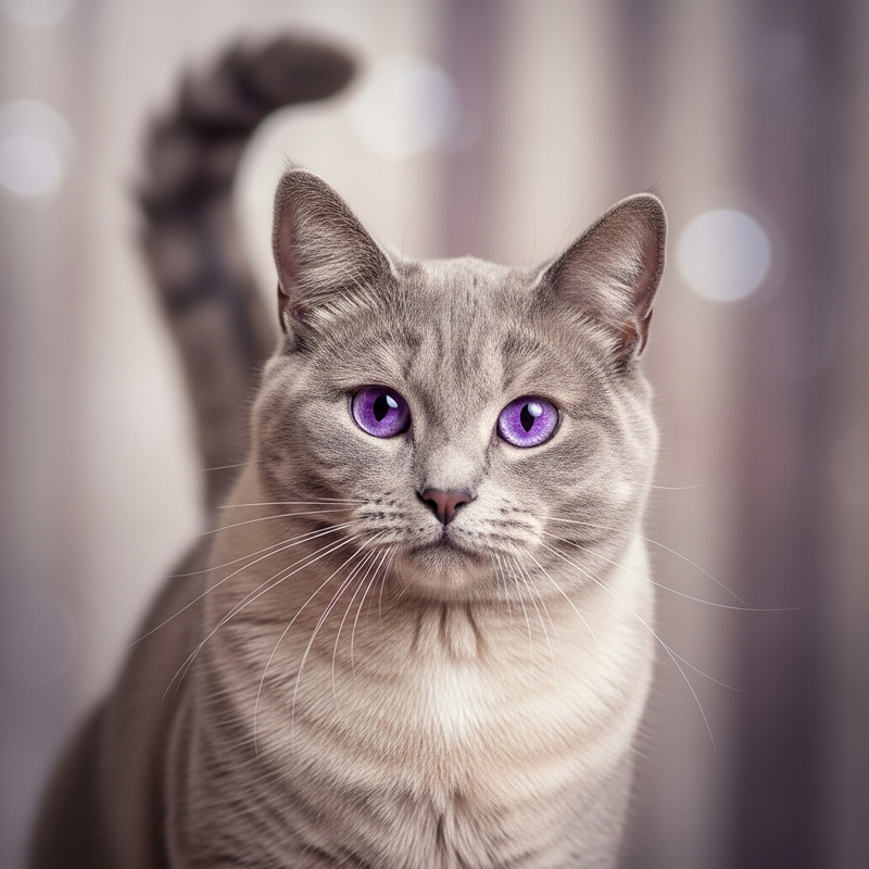 Grey Haired Cat with Stunning Purple Eyes Grey Haired Cat with Stunning Purple Eyes