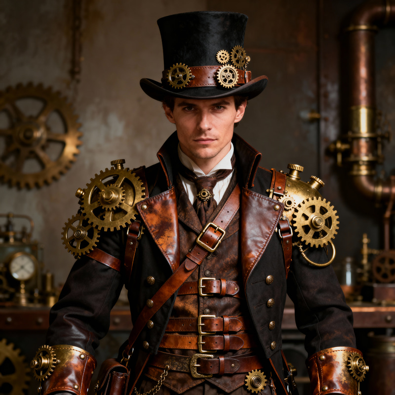 Intricate Steampunk Costume: Gears & Leather Elegance