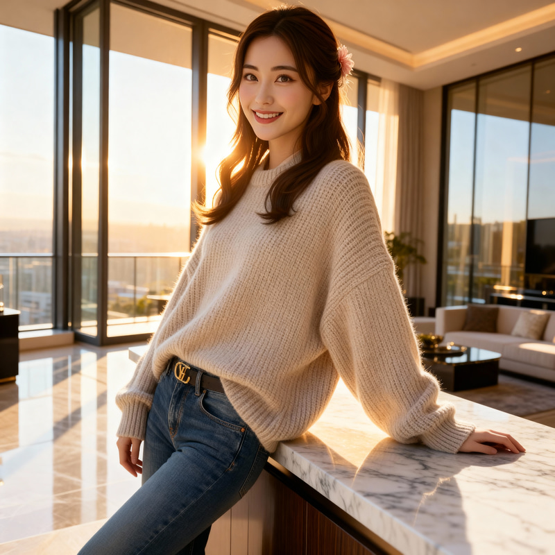 Chic Influencer Style in a Luxury Apartment