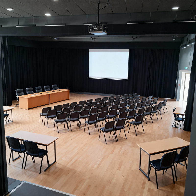 Comprehensive Room Layout with Screen and Seating