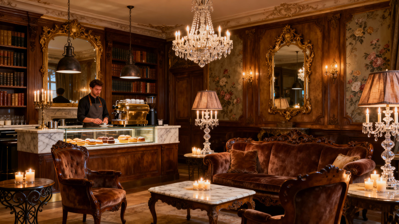 Beautiful Baroque Coffee Shop with Cozy Seating