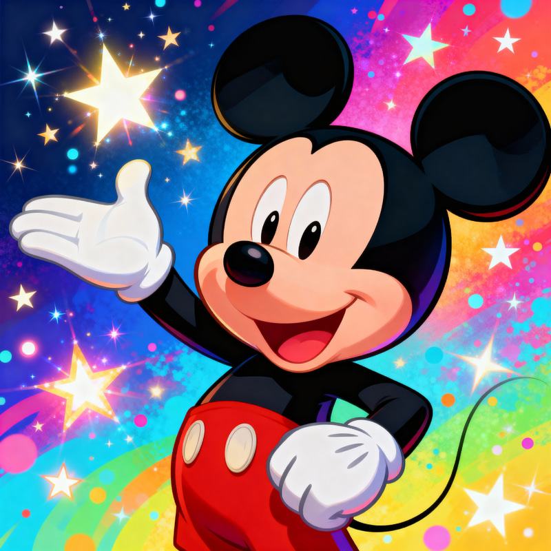 Cheerful Mickey Mouse Cartoon with Vibrant Background Cheerful Mickey Mouse Cartoon with Vibrant Background