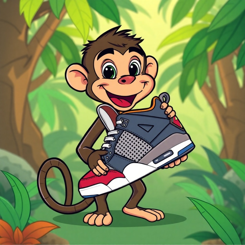 Cartoon Monkey with Jordan 4 Sneakers in Jungle Cartoon Monkey with Jordan 4 Sneakers in Jungle
