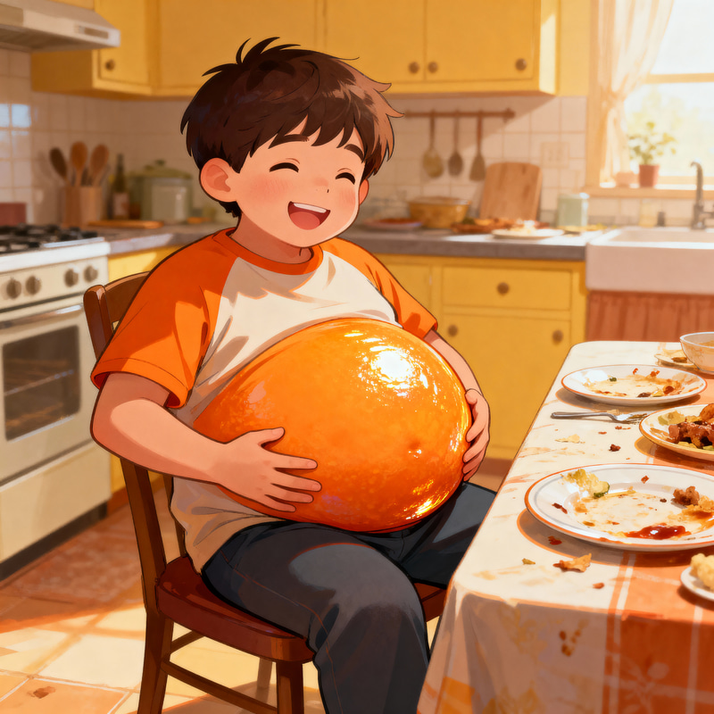 Boy with a Big Belly from Excessive Eating Boy with a Big Belly from Excessive Eating