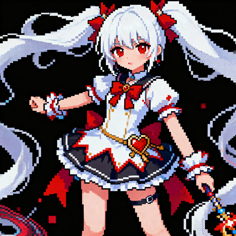 Vibrant Pixel Art: White-Haired Anime Heroine Vibrant Pixel Art: White-Haired Anime Heroine