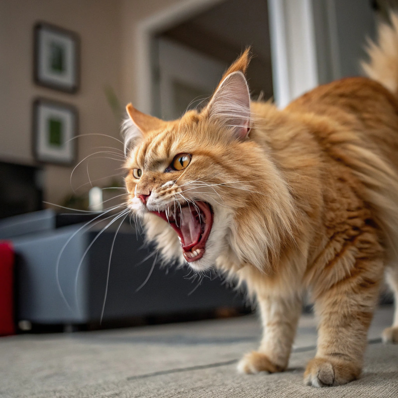 Fierce Domestic Cat Faces Fearsome Lion Fierce Domestic Cat Faces Fearsome Lion