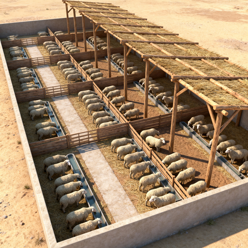 Realistic 3D Model of Large Open Sheep Barn