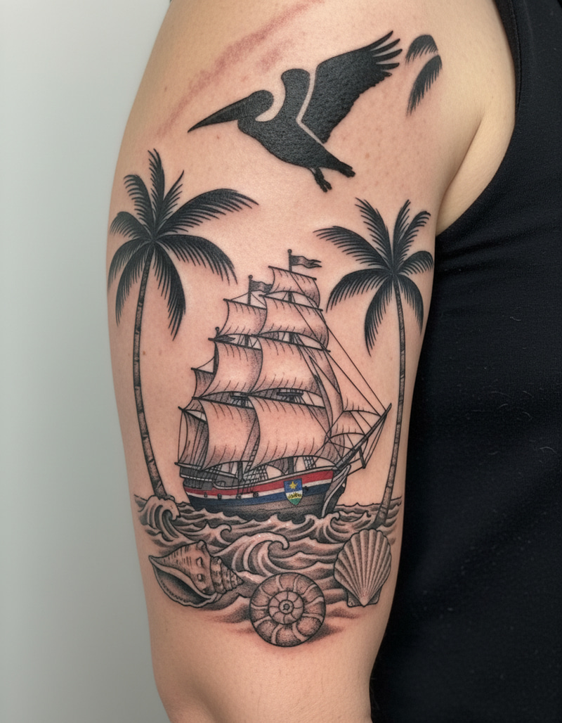 Tattoo Design: Palmtrees & Sint Maarten Flag Tattoo Design: Palmtrees & Sint Maarten Flag