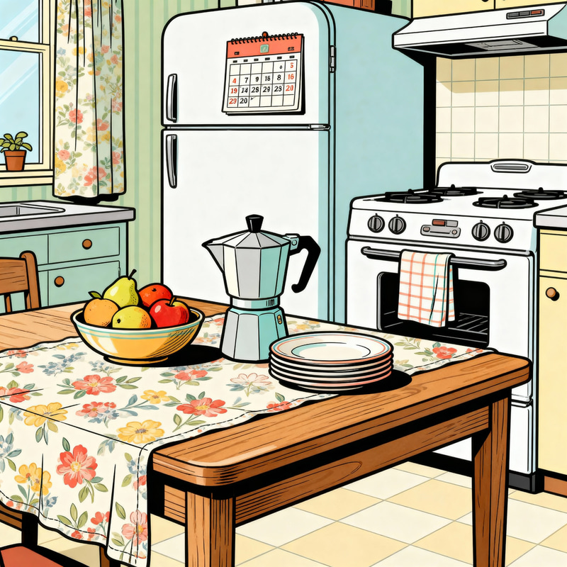 Cozy 60s Kitchen Coloring Page Cozy 60s Kitchen Coloring Page