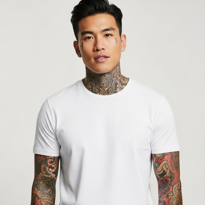 Athletic Mixed Asian Male Model with Tattoos