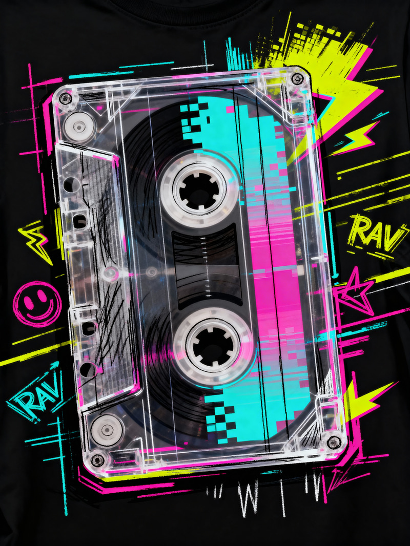 VHS Tape Art T-Shirt Design for Rave Lovers