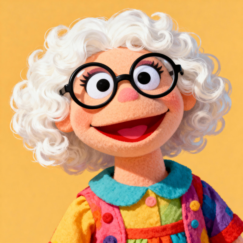 White-Haired Muppet Character with Glasses White-Haired Muppet Character with Glasses