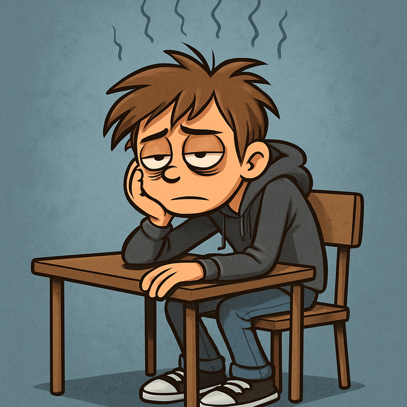 Cartoon Teenager Facing Emotional Burnout Cartoon Teenager Facing Emotional Burnout