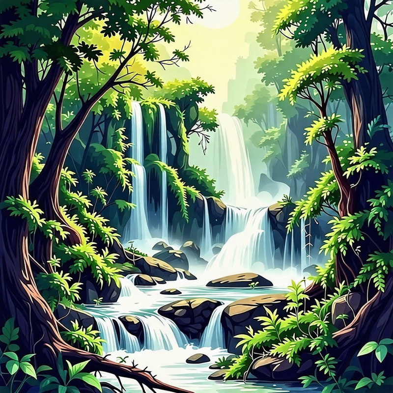 Mystical Forest with Hidden Waterfall | Dreamy Watercolor Art Mystical Forest with Hidden Waterfall | Dreamy Watercolor Art
