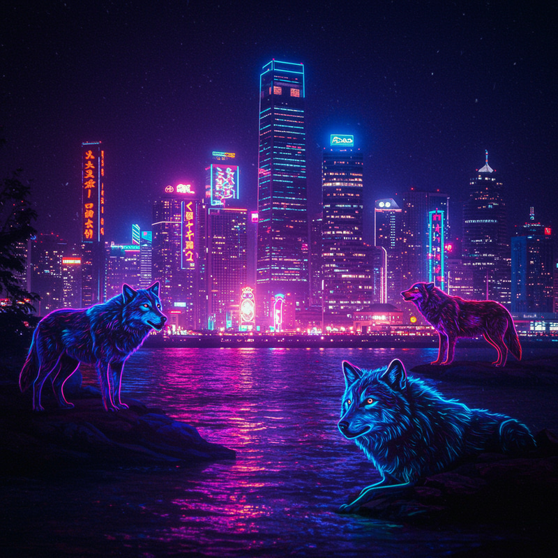 Neon Wolves Howling - Vibrant Art
