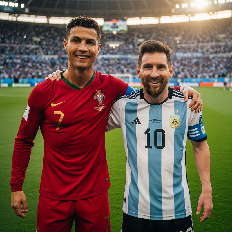 Ronaldo and Messi: A Smiling Duo in Jerseys