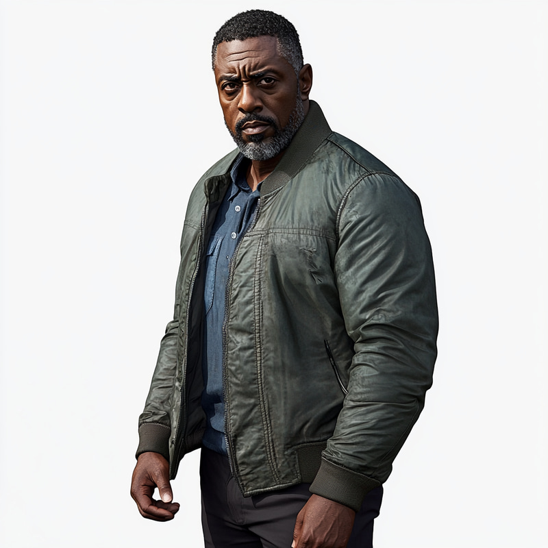 Idris Elba: Tense Profile in Green Bomber Jacket Idris Elba: Tense Profile in Green Bomber Jacket