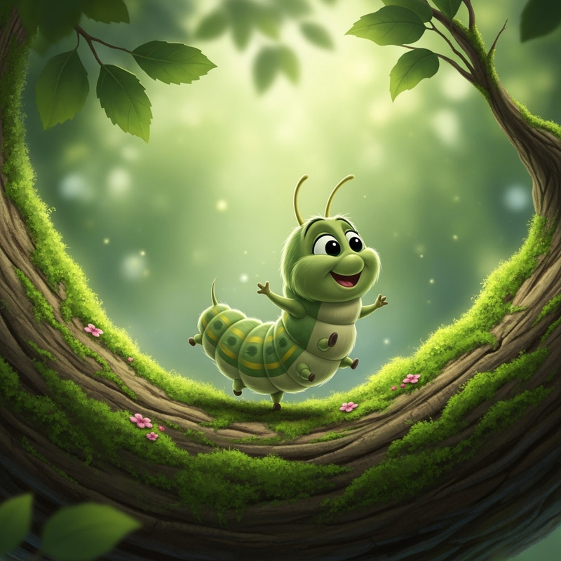 Cute Caterpillar Dance Animation on Tree Branch