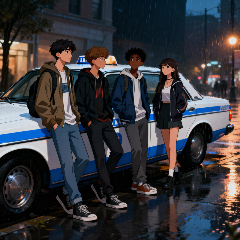 Urban Street Style: College Teens in Rainy City Vibes
