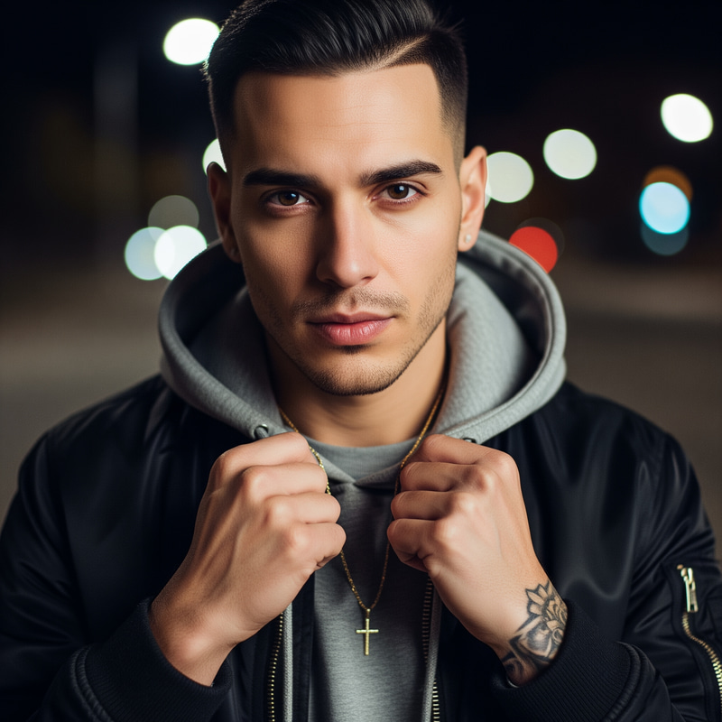 Ultra-Realistic Portrait of Rapper Eno in Urban Style Ultra-Realistic Portrait of Rapper Eno in Urban Style