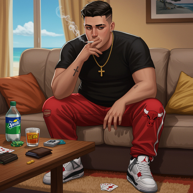 Thoughtful Young Man in a Beach Living Room Thoughtful Young Man in a Beach Living Room