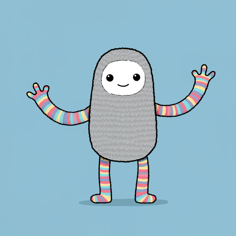 Cute Crocheted Gray Monster with Colorful Limbs